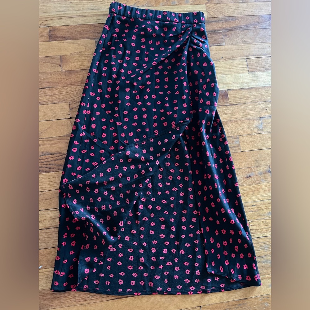 Princess Polly Black and Pink Floral Midi Skirt